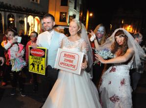 Zombies crash couple's wedding photos in the shadows of Windsor Castle