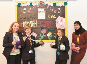 Pupils crochet poppies for Remembrance Day at Burnham Grammar School