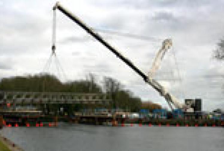 Olympic bridge in place at Dorney Lake