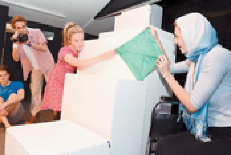 Students fly the kite for Claires Court at Edinburgh Fringe Festival