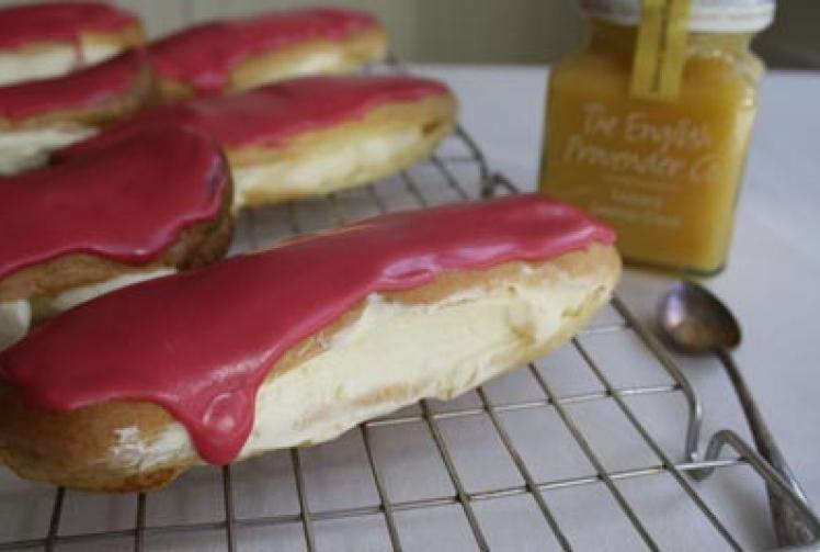 Lemon Curd &Eacute;clairs with Raspberry Icing