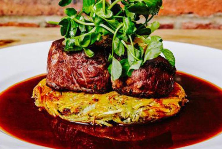 Claude Mariaux's fillet steak topped with stilton and red wine jus