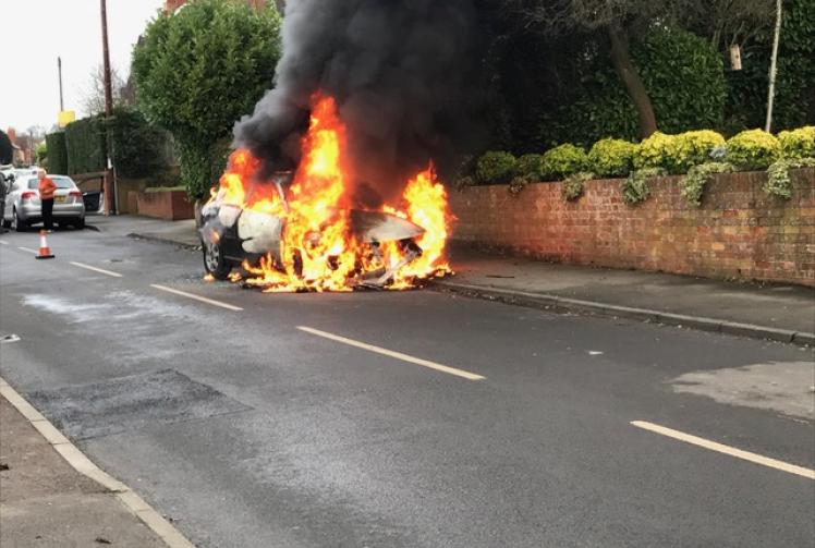 Firefighters tackle Wargrave car blaze