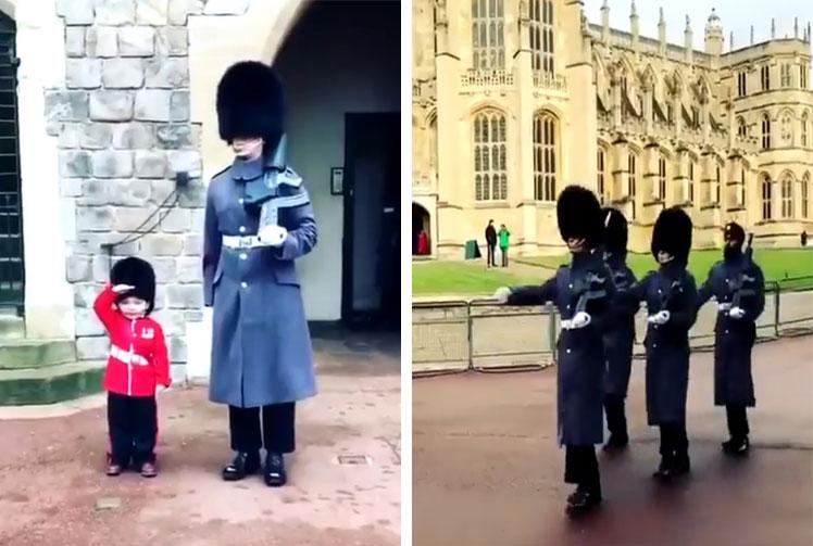 Watch: Coldstream Guard poses for photo next to young boy in full uniform