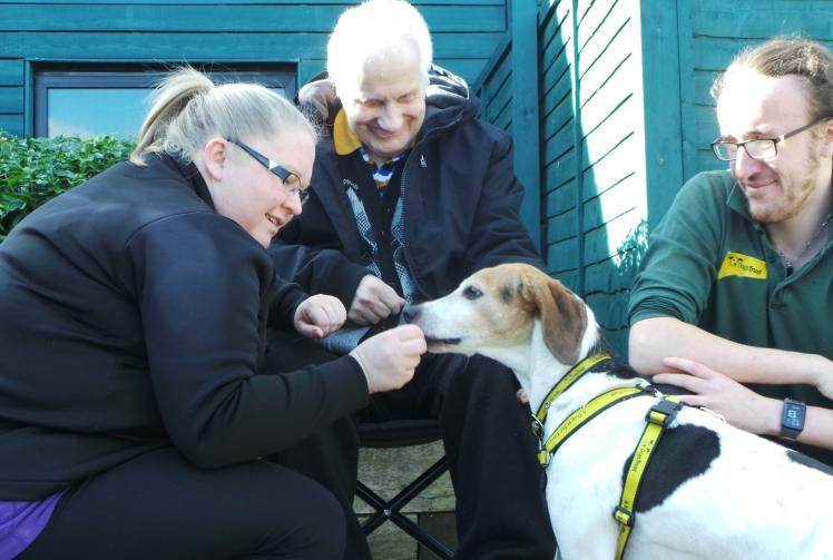 Oak House Care Home resident visits Dogs Trust kennels