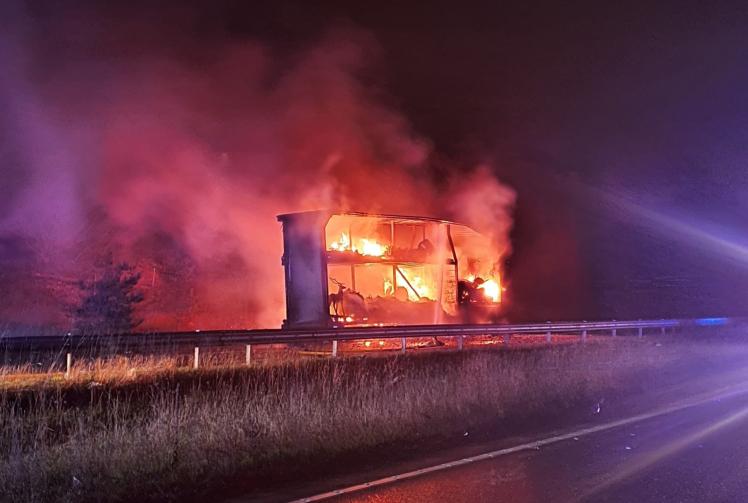 Firefighters spend hours tackling lorry fire on A404