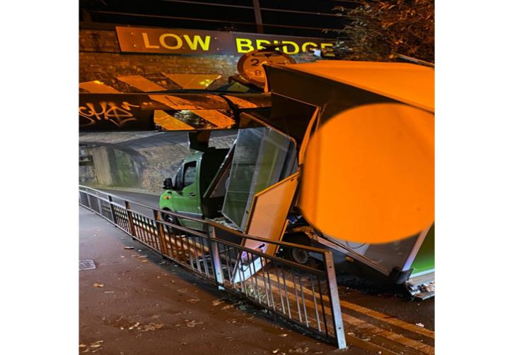Delivery van gets stuck under Burnham Railway Bridge