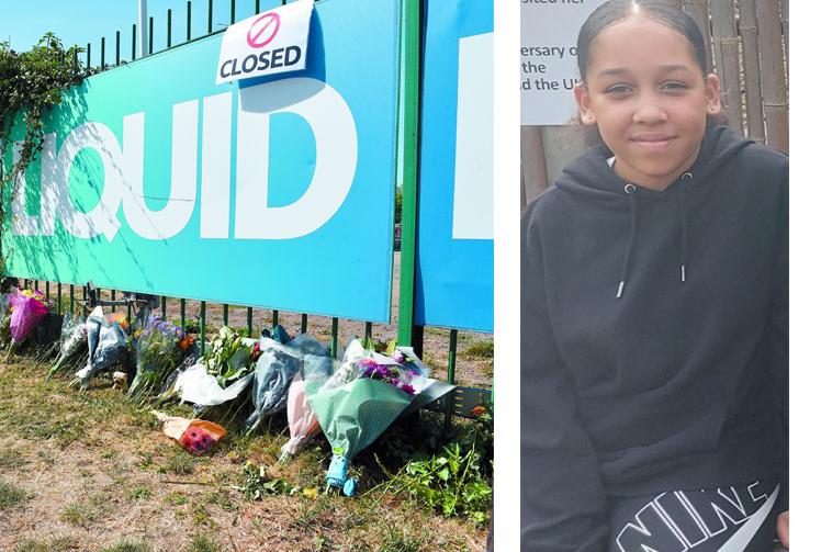 Kyra Hill (right) and flowers left outside Liquid Leisure