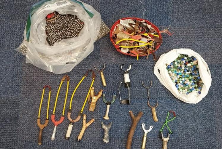 Police seize array of catapults and ball bearings in Langley