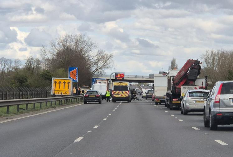 Emergency services at crash on M4 near Slough between van and 4x4