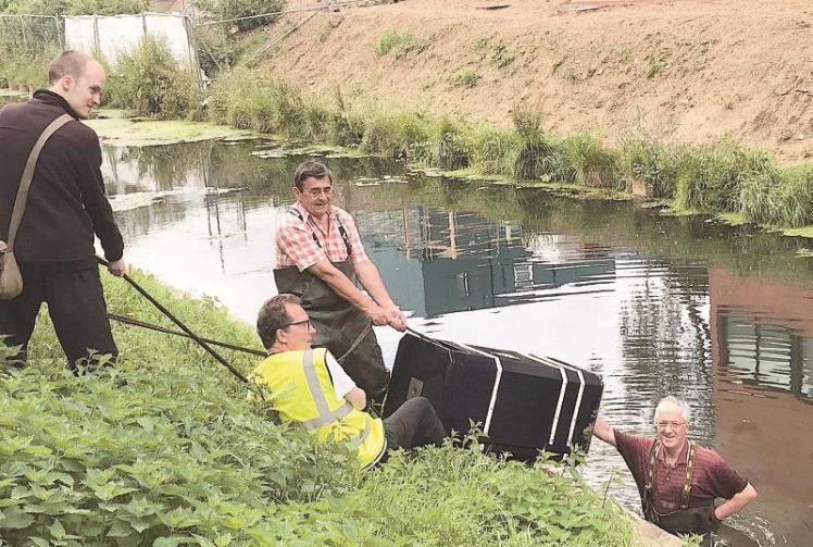 Vandals dump bins in Maidenhead York Stream waterway