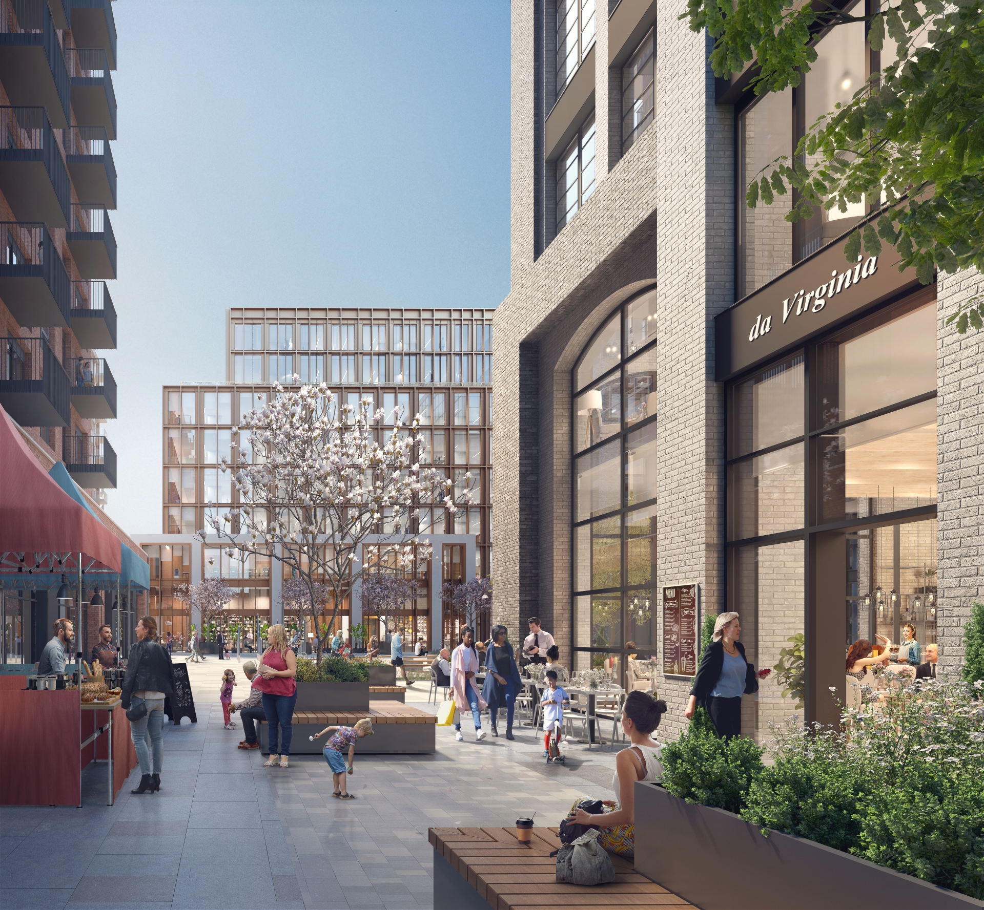 Looking west into the square from Brock Lane