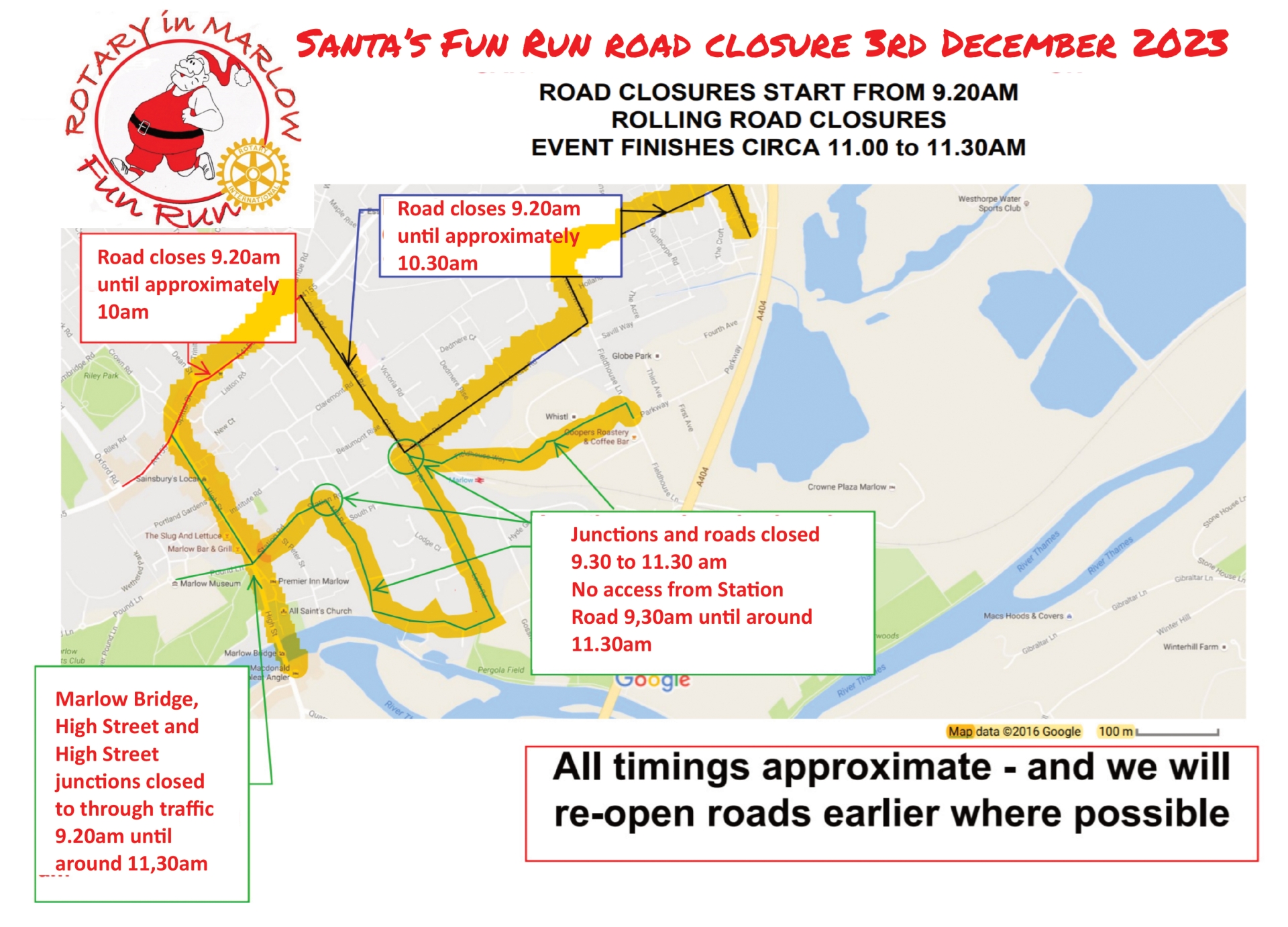 Road closure details announced for Marlow Santa Fun Run Maidenhead